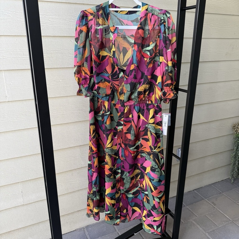 NWT Maggie London Sheer Botanical Print Dress Size 12 Wedding‎ Guest Cocktail